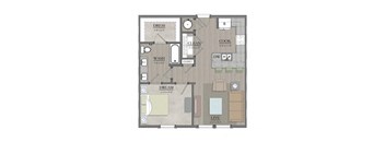 1 bed 1 bath floor plan B at Livingston Flats Apartments, Virginia,23832