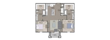 2 bed 2 bath floor  plan at Livingston Flats Apartments, Chesterfield, ,23832