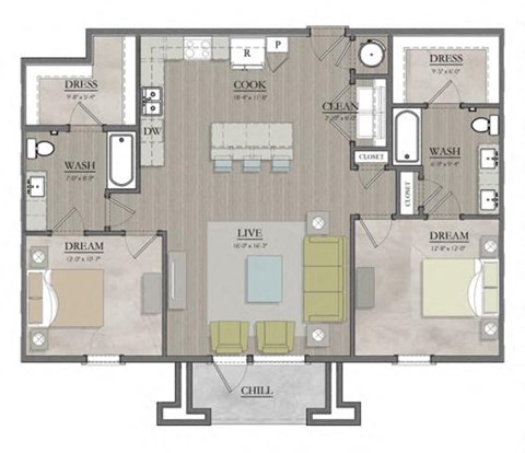 2 bed 2 bath floor  plan B at Livingston Flats Apartments, Chesterfield
