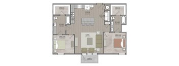 2 bed 2 bath floor  plan C at  Livingston Flats Apartments, Virginia
