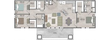 3 bed 2 bath floor plan at Livingston Flats Apartments, Chesterfield, VA, 23832