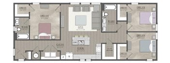 3 bed 2 bath floor plan A at Livingston Flats Apartments, Chesterfield, VA