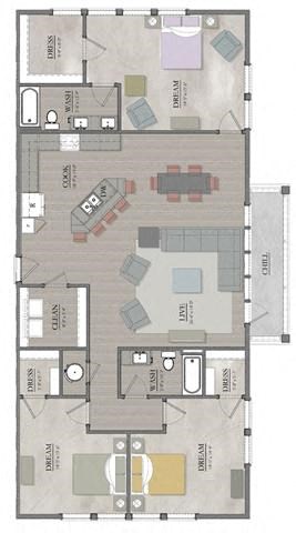 3 bed 2 bath floor plan B at Livingston Flats Apartments, Chesterfield, ,23832