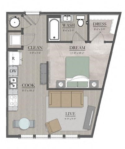 Studio 1 bath floor plan A at Livingston Flats Apartments, Chesterfield, Virginia