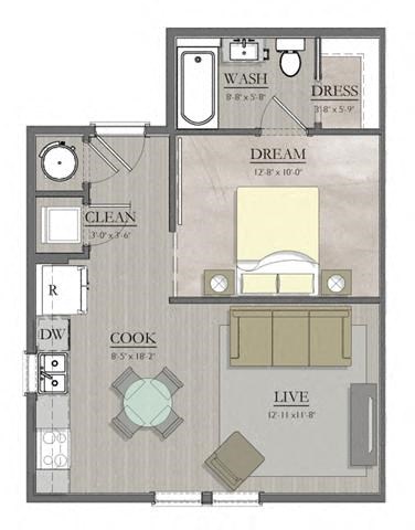 Studio 1 bath floor plan at Livingston Flats Apartments, Chesterfield, ,23832