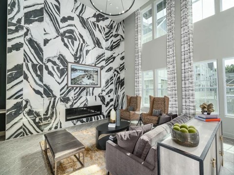 a living room with a couch and a table