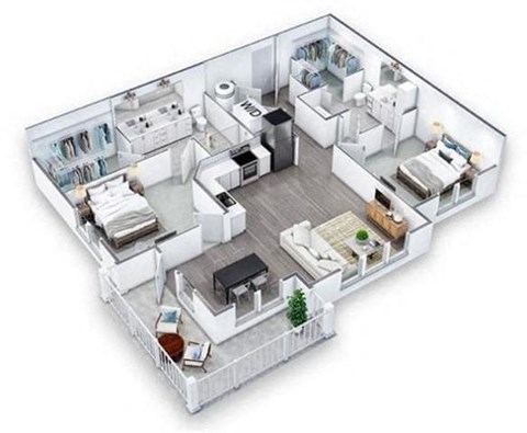 2 Bed 2 bath Floor Plan | 1,269 Sq. Ft.at Artistry at Winterfield Apartments, Midlothian, VA