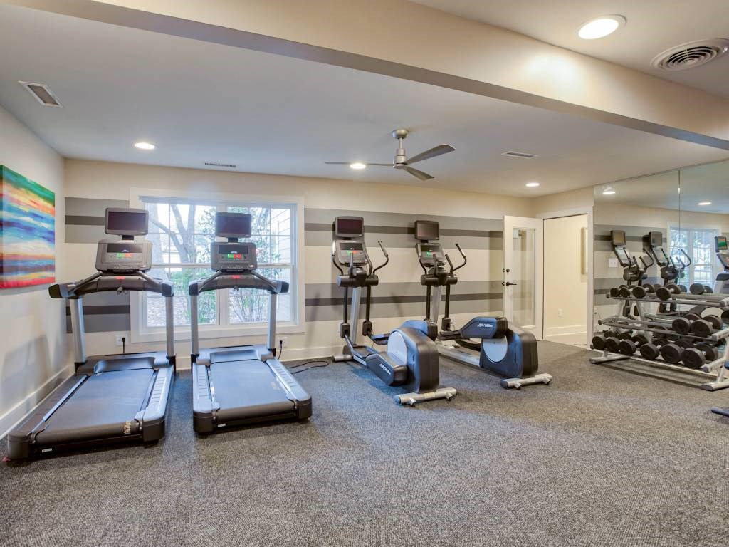 the gym at the whispering winds apartments in pearland, tx at Hunters Chase Apartments, Midlothia ,23112
