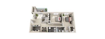 2 bed 1 bath floor plan at Hunters Chase Apartments, Midlothia, Virginia