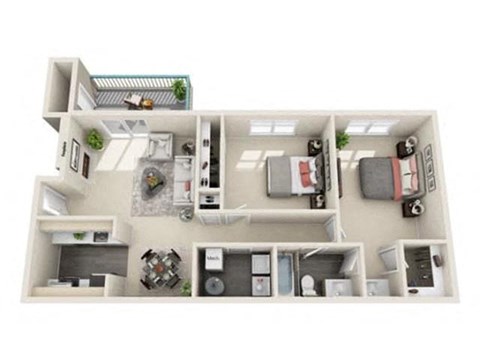 2 bed 1 bath floor plan at Hunters Chase Apartments, Midlothia, Virginia