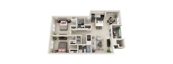 2 bed 2 bath floor plan A at Hunters Chase Apartments, Virginia