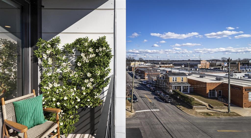a view of the city from a balcony
