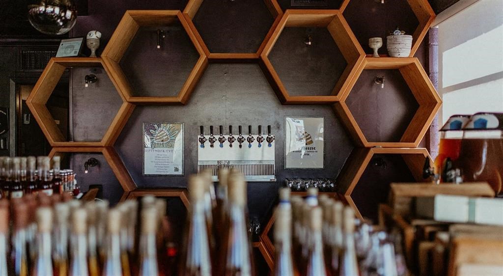 a wall with honeycombs on it