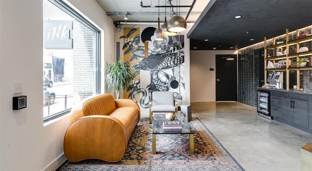 a living room with a couch and a coffee table