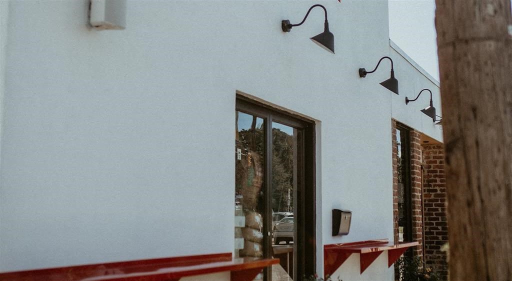 a white building with a glass door