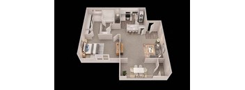 a bedroom with a bed and a desk in a room at Trails at Short Pump Apartments, Richmond