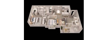 a 3d floor plan of a house with a large living room and dining room at Short Pump Apartments, Richmond, Virginia