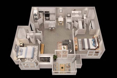 a spacious two bedroom apartment with two bathrooms and a living room with a fireplace and a balcony at Short Pump Apartments, Richmond, Virginia