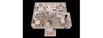 bedroom floor plan an in 3d at Trails at Short Pump Apartments, Richmond