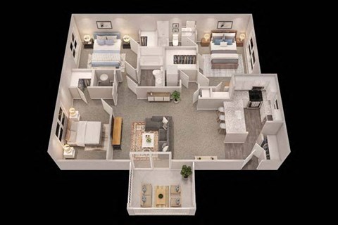 bedroom floor plan an in 3d at Trails at Short Pump Apartments, Richmond