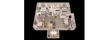 bedroom floor plan an in 3d at Trails at Short Pump Apartments, Richmond