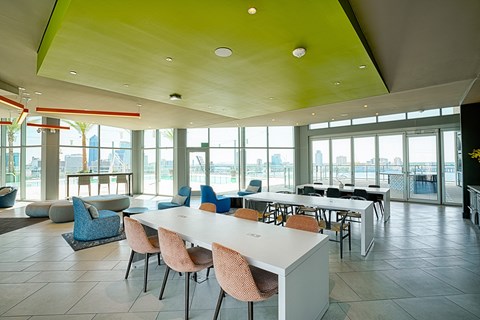 a rendering of a lobby with geometric patterns on the floor at Vista Brooklynn Apartments, Florida, 32202