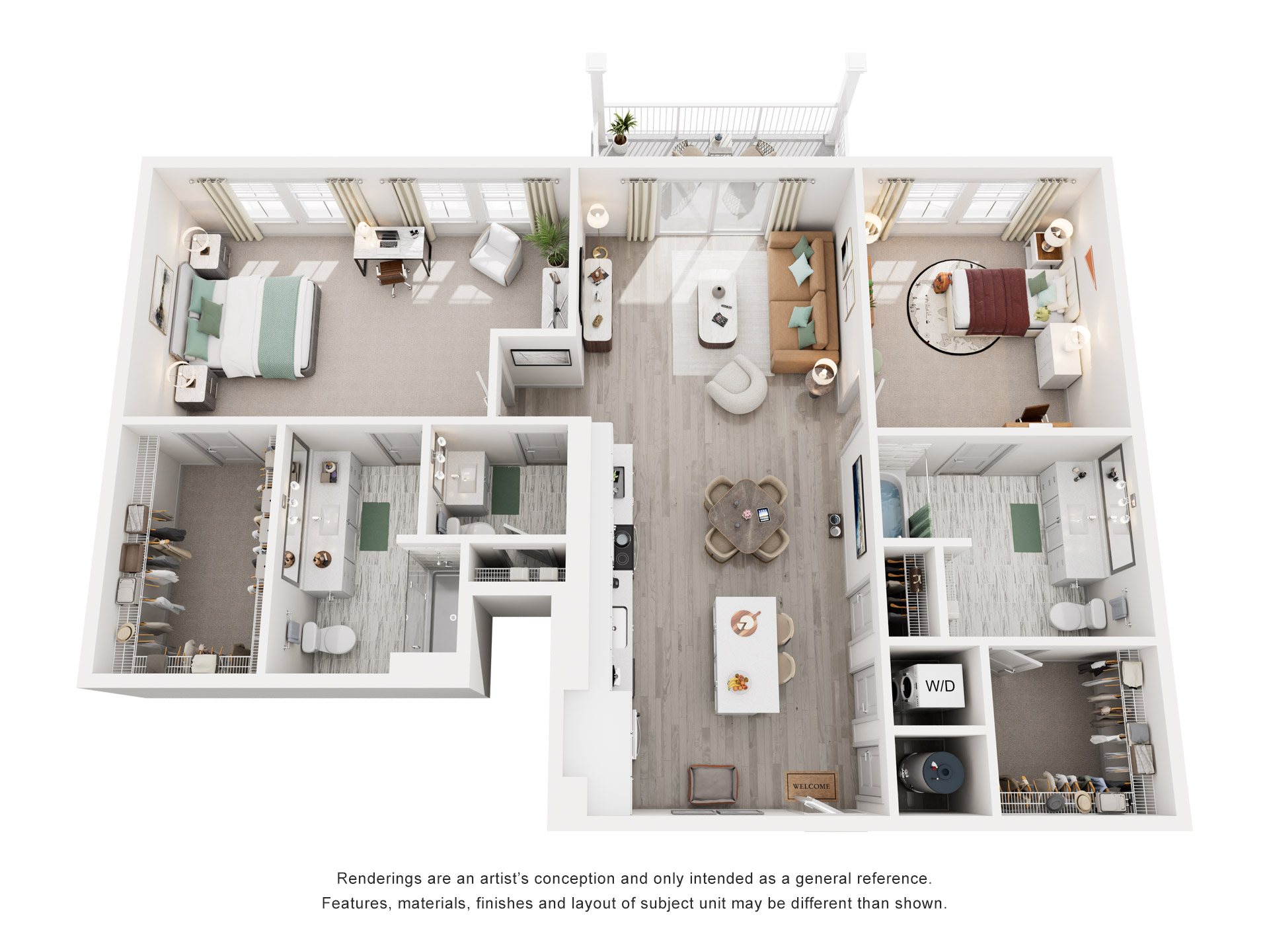 2 Bed 2 Bath Floor Plan | 1,408 Sq. Ft. at Lyric at Norton Commons Apartments, Prospect, Kentucky 40059