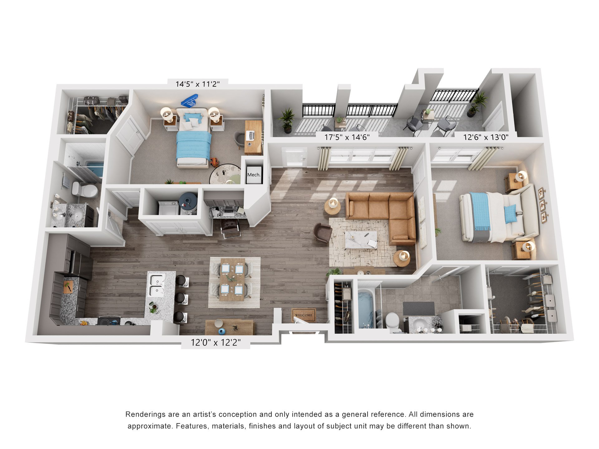 2 Bed 2 Bath Floor Plan | 1,221 Sq. Ft. at Streets of Greenbrier, Virginia, 23320