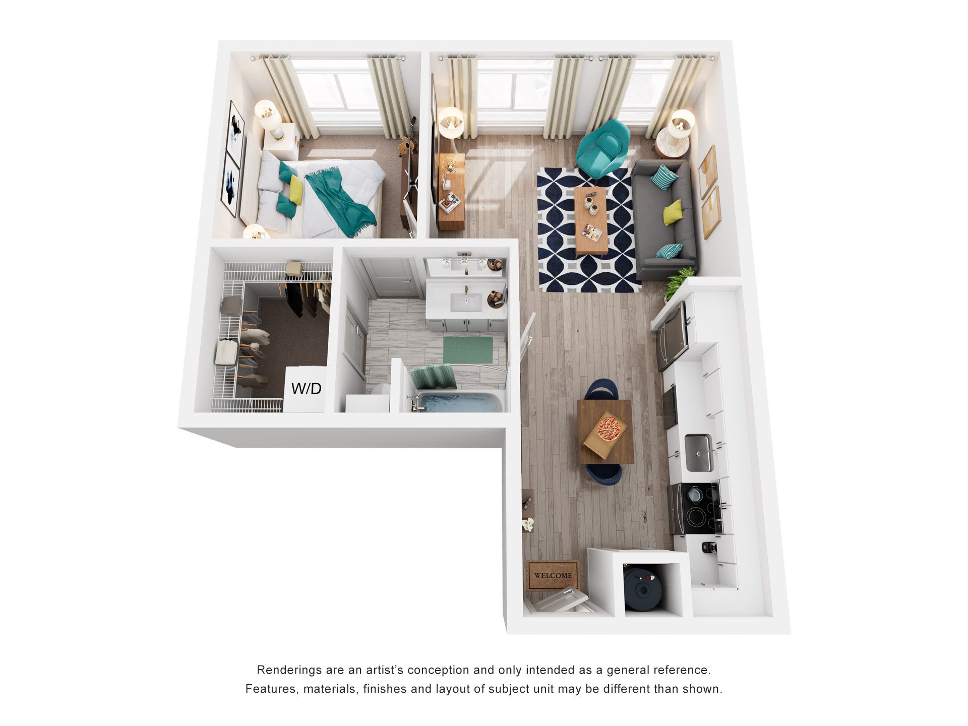1 Bed 1 Bath Floor Plan | 799 Sq. Ft. at Vista Brooklynn Apartments, in Jacksonville, FL