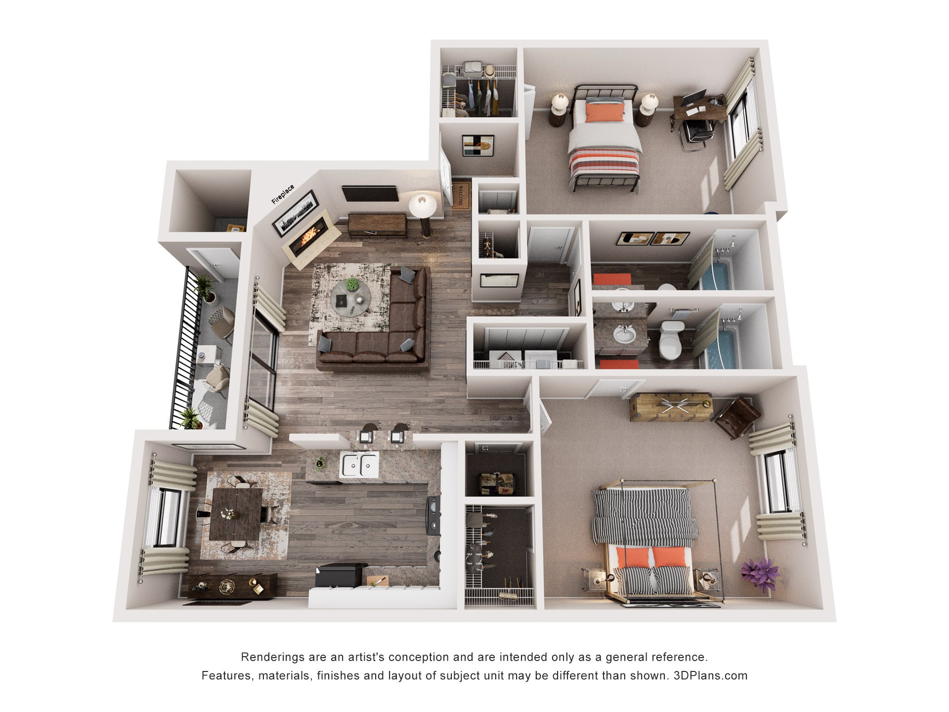 2 Bed 2 Bath Floor Plans | 1,050 Sq. Ft. at Westbury Creek, Augusta, Georgia, 30909