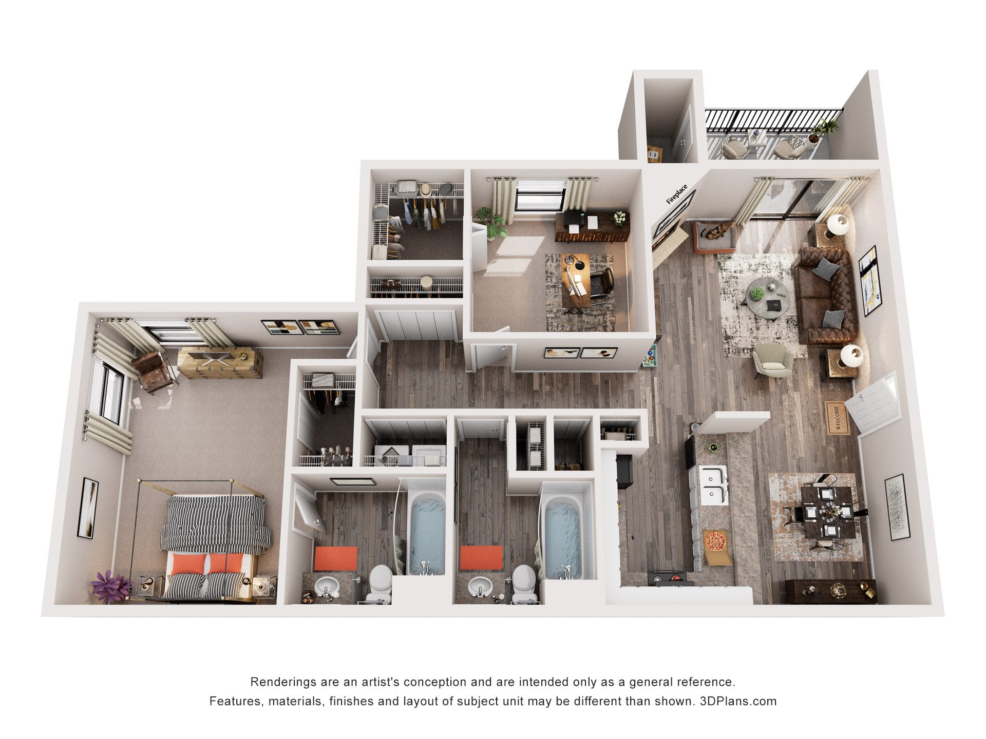 2 Bed 2 Bath Floor Plans | 990 Sq. Ft. at Westbury Creek, Augusta, GA