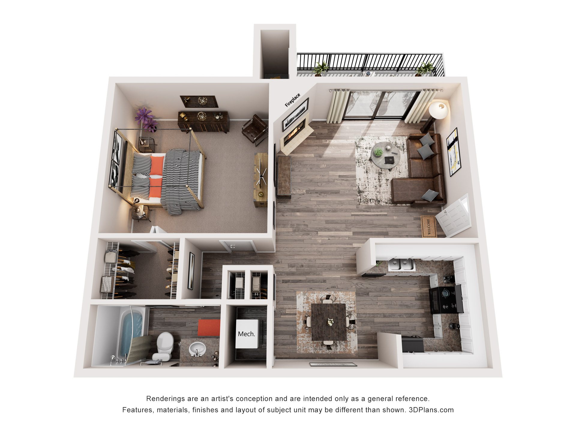 1 Bed 1 Bath Floor Plans | 688 Sq. Ft. at Westbury Creek, Augusta, 30909