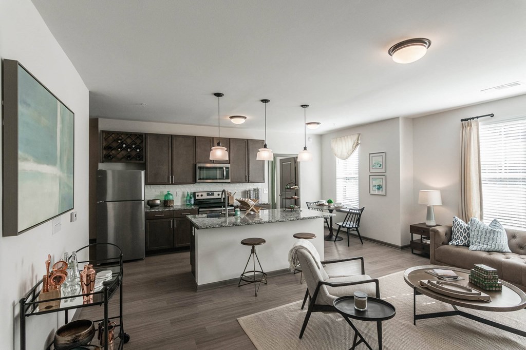 the preserve at ballantyne commons apartment living room and kitchen at Village at Westland Cove Apartments, Knoxville, 37922