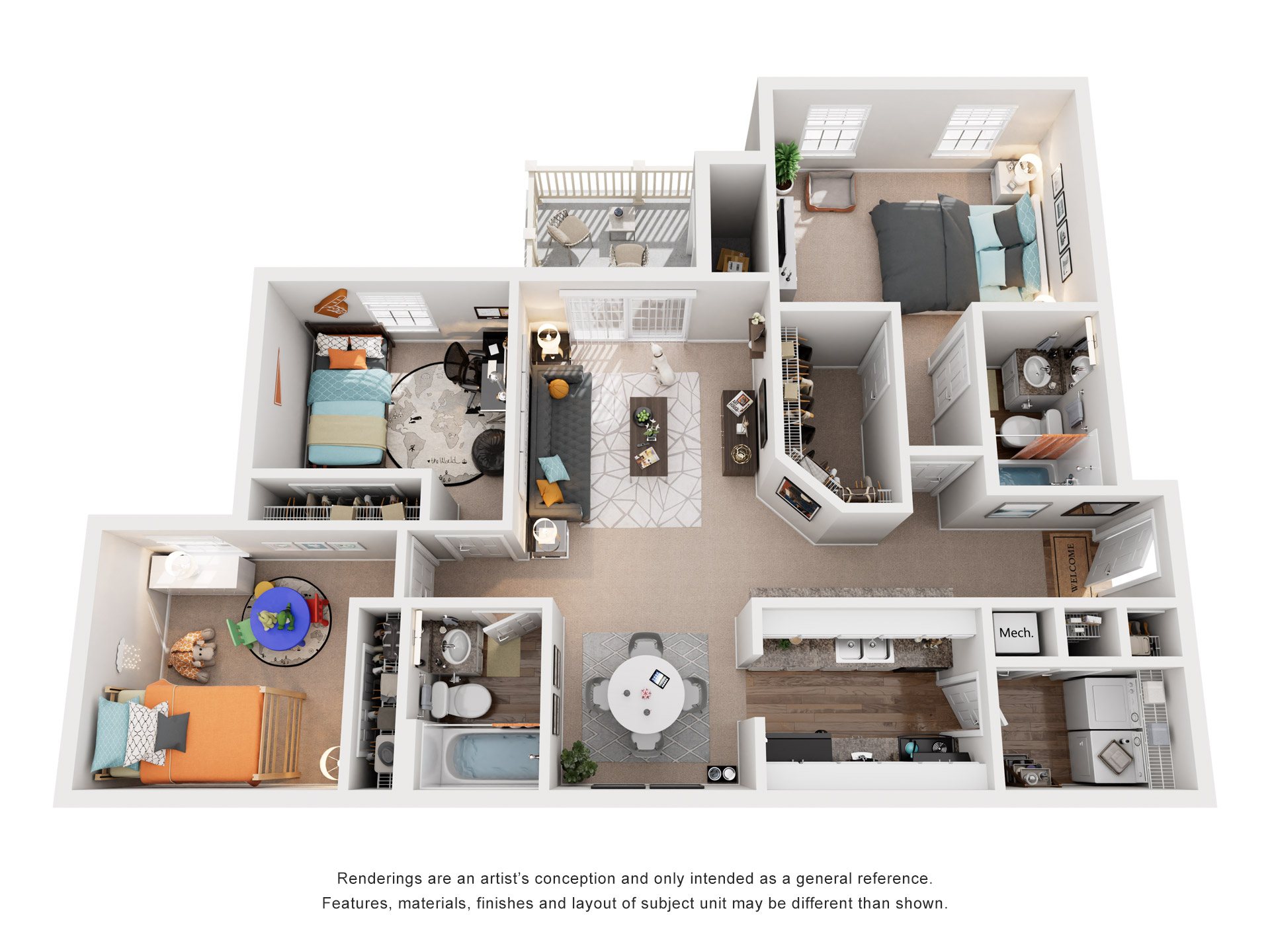 3 Bed 2 Bath Floor Plan | 1,332 Sq. Ft. at Austin Chase Apartments, Georgia 31210