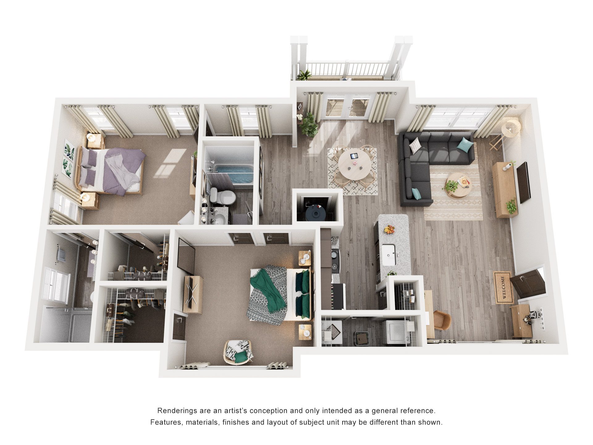 2 Bed 2 Bath Floor Plan | 1,266  Sq. Ft. at Retreat at Arden Farms in Arden, NC, 28704 