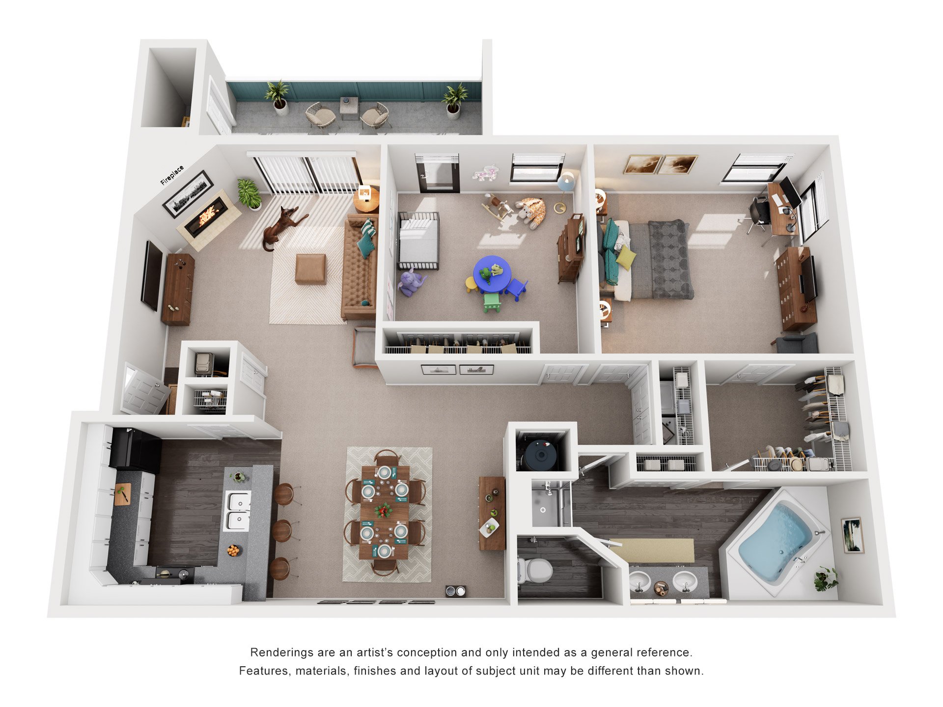 2 Bed 1 Bath Floor Plan | 1,317 Sq. Ft. at Southland Station Apartments, Georgia, 31088