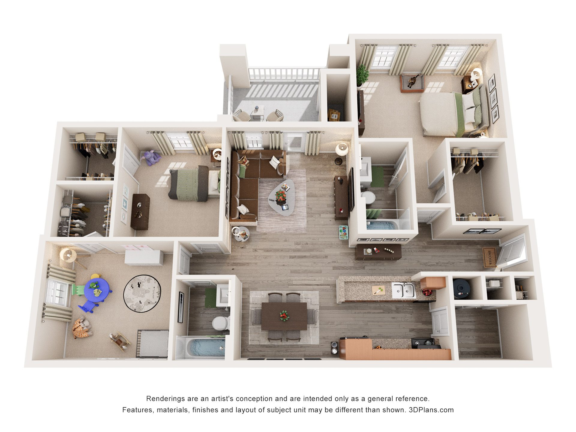 3 Bed 2 Bath Floor Plan | 1,438 Sq. Ft. at Bedford Parke Apartments, Georgia, 31088