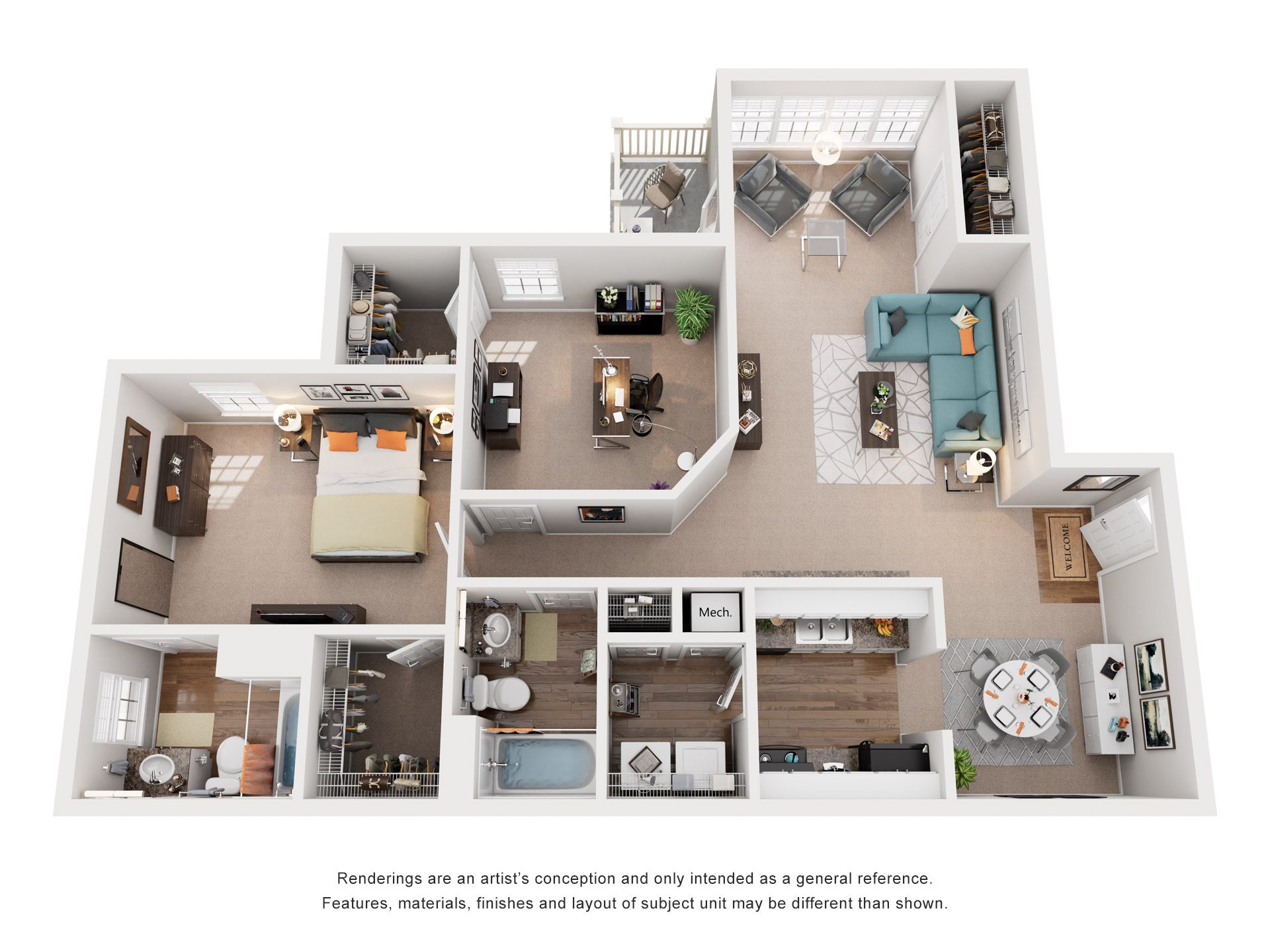 2 Bed 2 Bath Floor Plan | 1,253 Sq. Ft. at Austin Chase Apartments, Macon, 31210