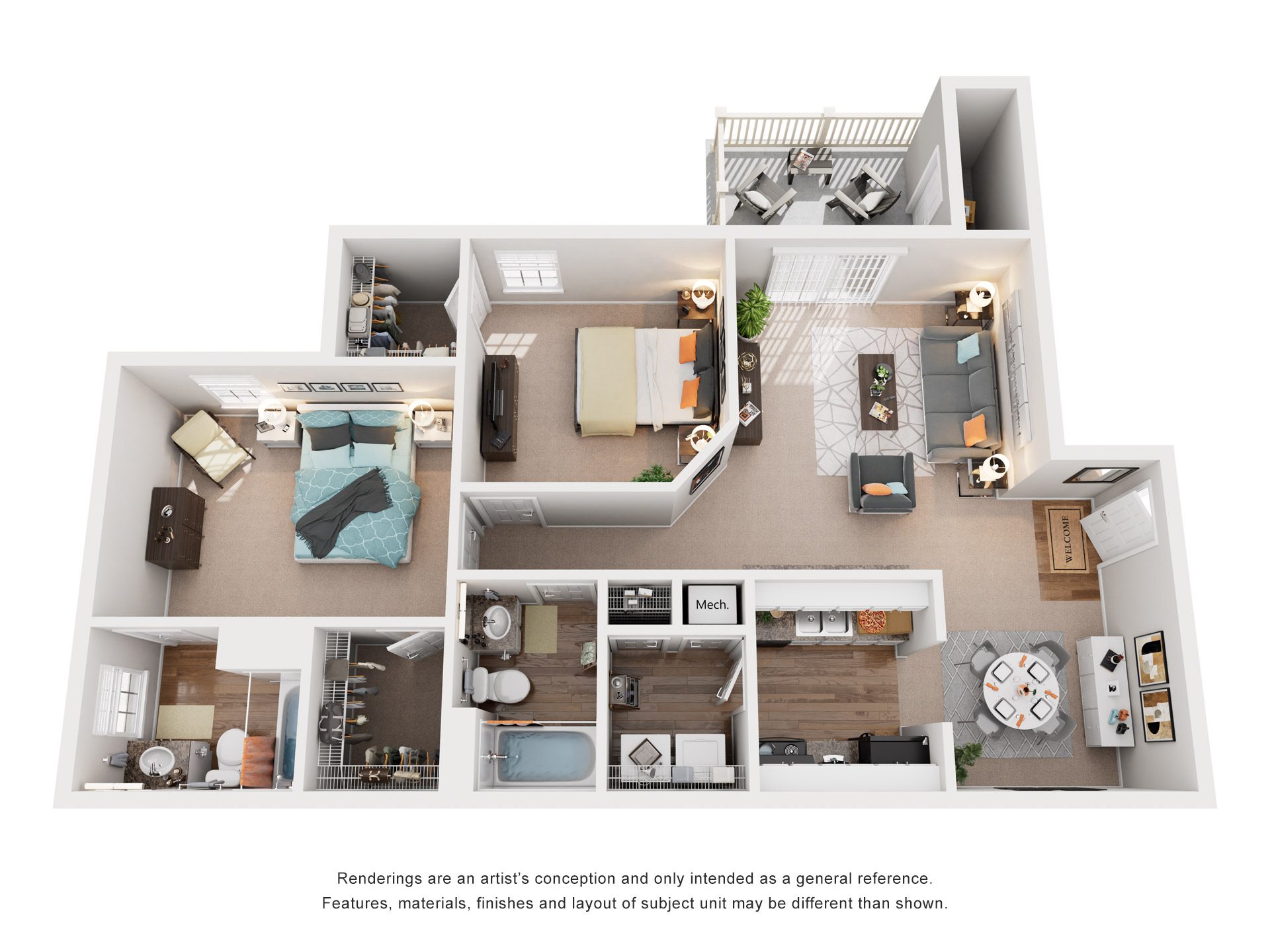 2 Bed 2 Bath Floor Plan | 1,157 Sq. Ft. at Austin Chase Apartments, Macon, GA 31210