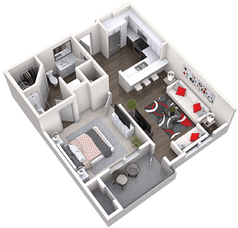 1 bed 1 bath floor plan at Canopy at Ginter Park Apartments, Richmond, VA, 23227