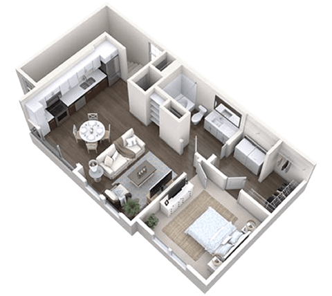 1 bed 1 bath floor plan A at Canopy at Ginter Park Apartments, Richmond, VA, 23227