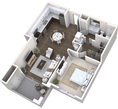 1 bed 1 bath floor plan B at Canopy at Ginter Park Apartments, Richmond, VA, 23227