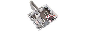 1 bed 1 bath floor plan E at Canopy at Ginter Park Apartments, Richmond, VA, 23227