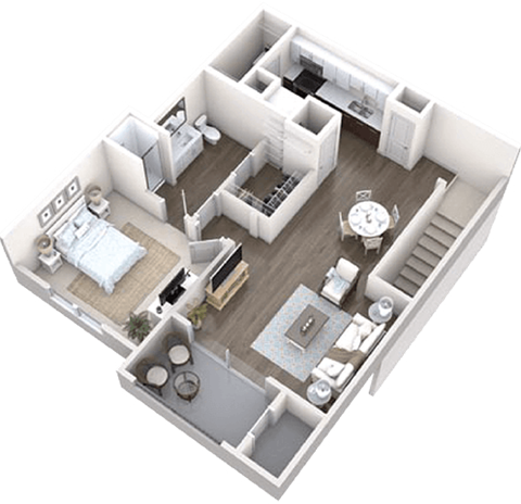 1 bed 1 bath floor plan D at Canopy at Ginter Park Apartments, Richmond, VA, 23227