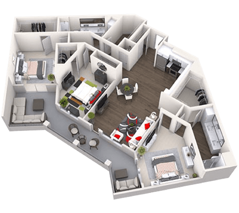 3 bed 2 bath floor plan at Canopy at Ginter Park Apartments, Richmond, VA, 23227