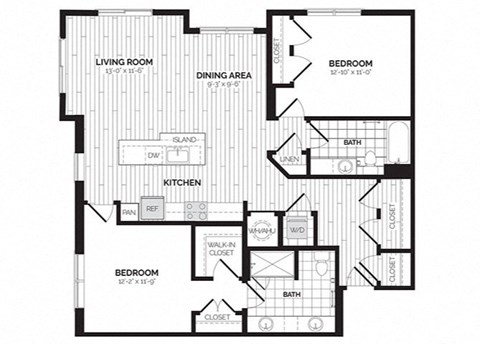 a floor plan of a bedroom apartment at Rivergate, Virginia