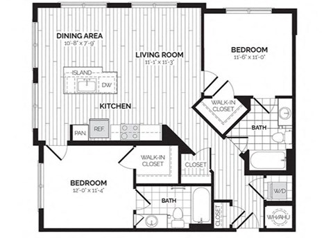 a floor plan of a bedroom apartment at Rivergate, Woodbridge