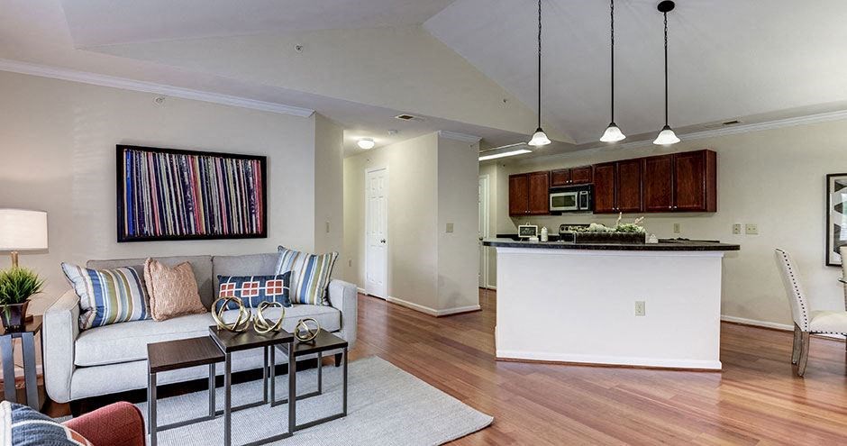 a living room with a couch and a table at SomerHill Farms Apartments, Gainesville