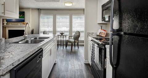 a kitchen with a sink a stove and a refrigerator