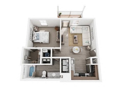 Levee Floor Plan | 717 Sq. Ft. at Village at Westland Cove Apartments, Knoxville, 37922